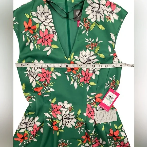 Vince Camuto Green Floral Scuba Knit Fit and Flare Dress Size 8 - Picture 7 of 12